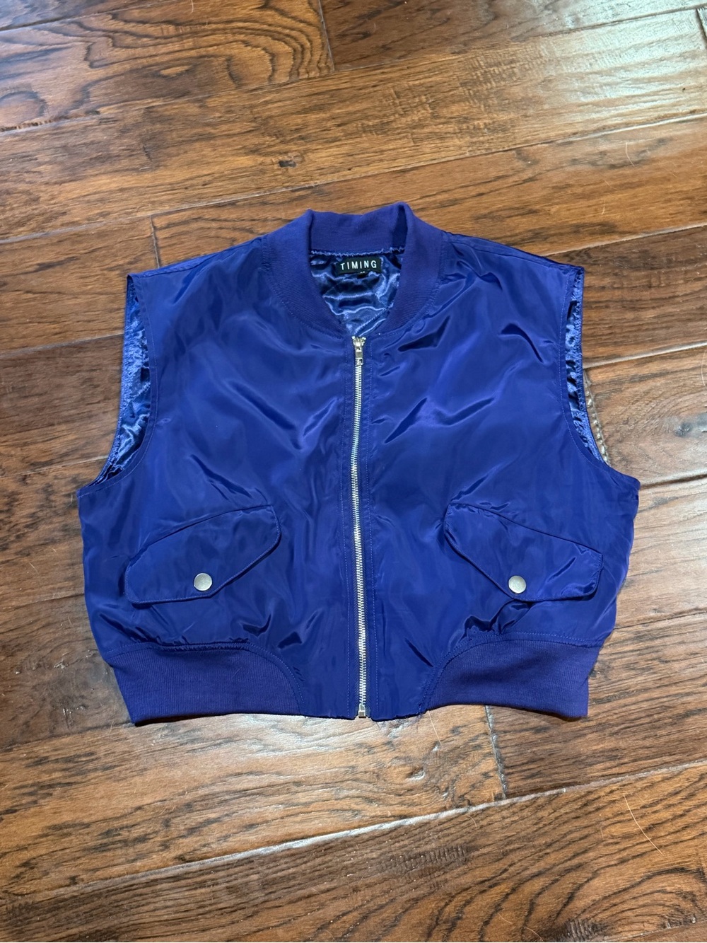 Timing Royal Blue Cropped Bomber Vest